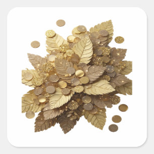 Cuadrada Motivo de pegatina HOJAS Y MONEDAS DE ORO Gris con