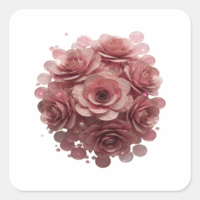 Cuadrada Motivo de pegatina ROSAS ROSADAS Y BRILLO de plata (Anverso)