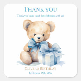 Cuadrada Muchas Gracias Oso de Acuarela Pegatina de Oso de