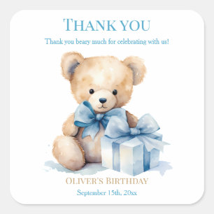 Cuadrada Muchas Gracias Oso de Acuarela Pegatina de Oso de