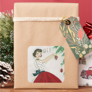 Cuadrada Mujer retro pegatina decoradora de árbol de época