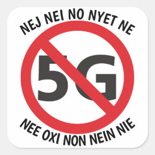 Cuadrada Multilingüe no al pegatina 5G