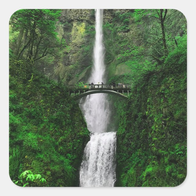 Cuadrada Multnomah Falls #2 Pegatina (Anverso)