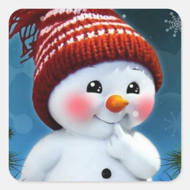 Cuadrada Muñeco de nieve adorable con pegatina de sombrero  (Anverso)