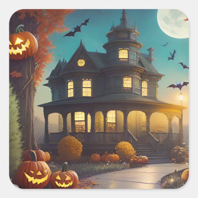 Cuadrada Murciélagos Pegatina de Halloween en el Atlántico (Anverso)