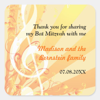 Cuadrada Music Clefs Bat Mitzvah Pegatina