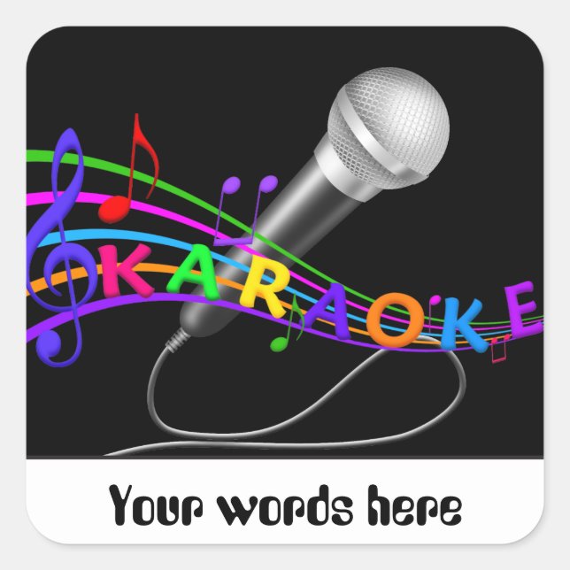 Cuadrada Música divertida Karaoke personalizable pegatina a (Anverso)