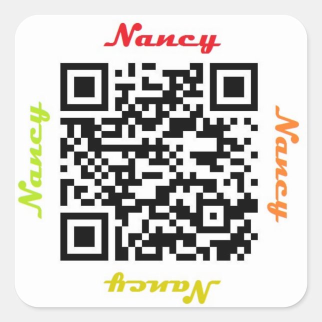 Cuadrada Nancy QR Code Pegatina de NOMBRE personalizado (Anverso)