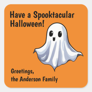 Cuadrada Naranja Cute Halloween Fantasma Pegatina