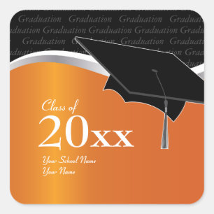 Cuadrada Naranja de personalizable y Pegatina de graduación