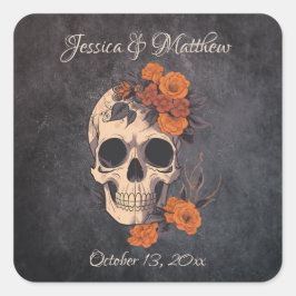 Cuadrada Naranja Flores Pegatina elegante de bodas