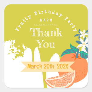 Cuadrada Naranja Fruity Birday Green Square Pegatina