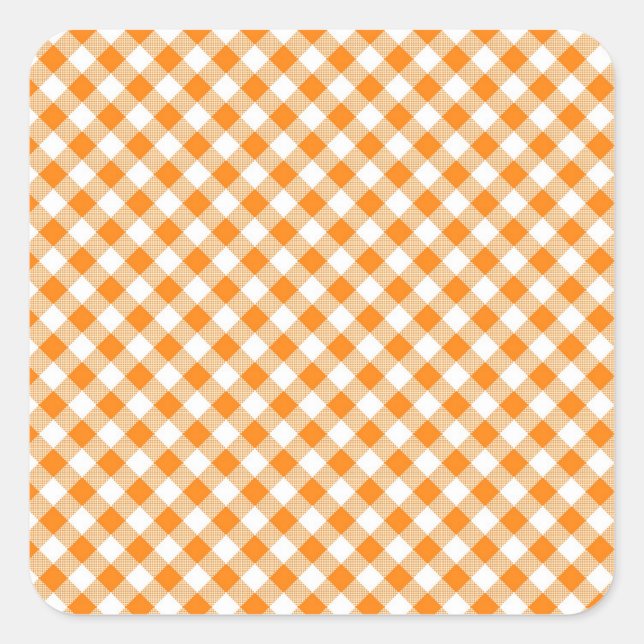 Cuadrada Naranja Gingham Background Square Pegatina (Anverso)
