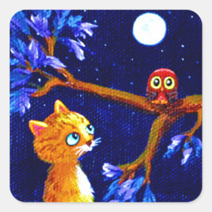 Cuadrada Naranja gracioso Tabby Cat Creationarts Pegatina c