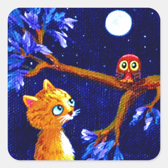 Cuadrada Naranja gracioso Tabby Cat Creationarts Pegatina c (Anverso)