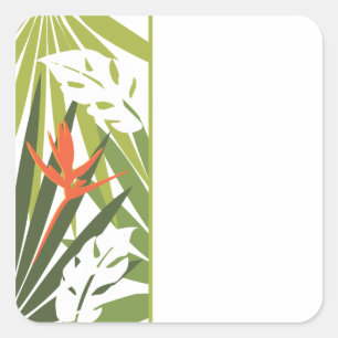 Cuadrada Naranja Tropical Floral Wedding Favor Pegatina