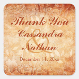 Cuadrada Naranja y marfil - Pegatina a favor de la boda flo