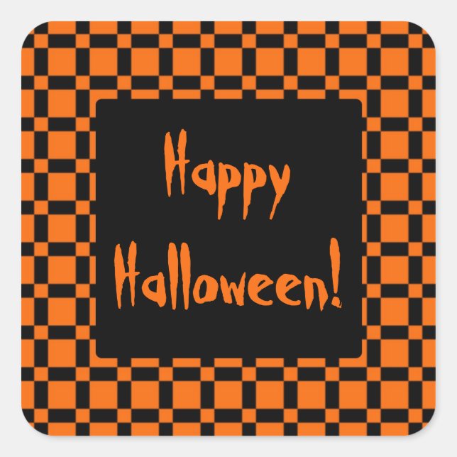 Cuadrada Naranja y Pegatina negro de Halloween (Anverso)