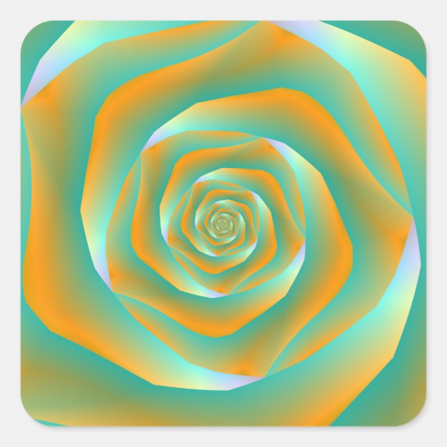 Cuadrada Naranja y Rosa de espiral verde Pegatina (Anverso)