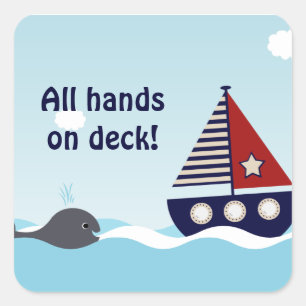 Cuadrada Nautical Sailboat Baby Boy Pegatina de Baby Shower