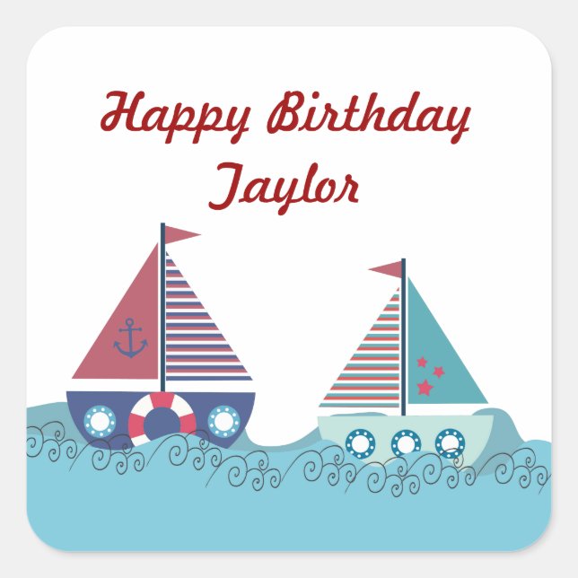 Cuadrada Navegar En Barco Naval Pegatina Rojo Azul Náutico (Anverso)