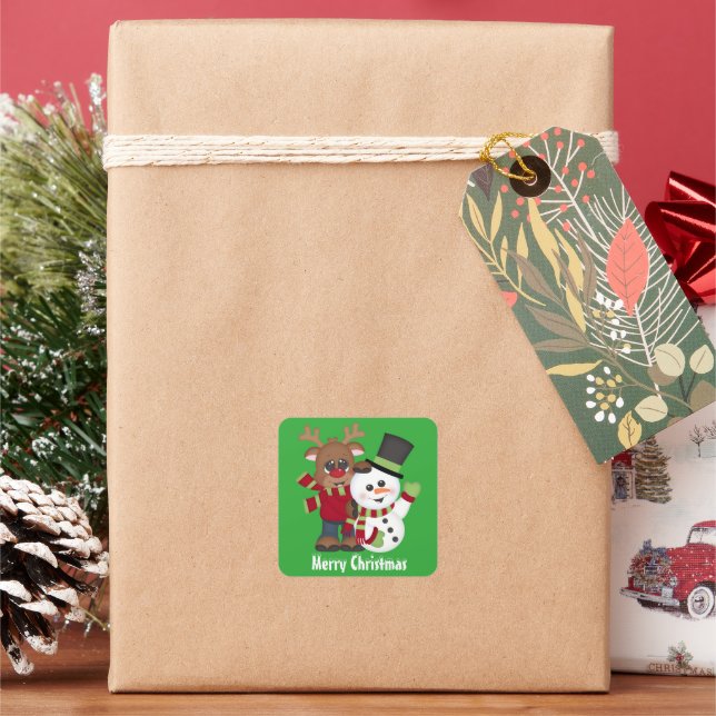 Cuadrada Navidades amigos pegatina de Holiday green (Vacaciones)