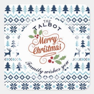 Cuadrada NAVIDADES Azul Tradicional Pegatina R personalizad