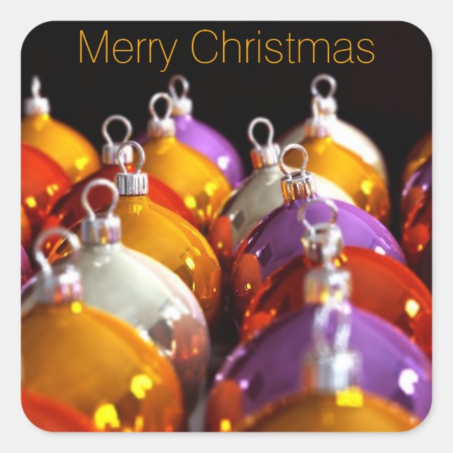 Cuadrada Navidades Balls Merry Christmas Square Pegatina (Anverso)