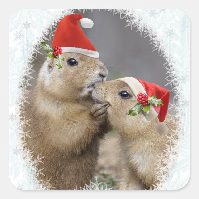 Cuadrada Navidades besan a Pegatina (Anverso)