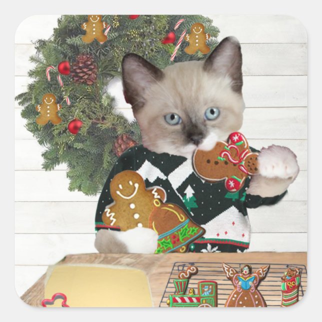 Cuadrada Navidades Cookie Kitten Square Pegatina (Anverso)