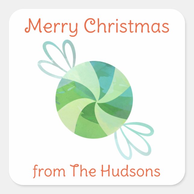 Cuadrada Navidades de acuarela Pegatina de regalo de candía (Anverso)