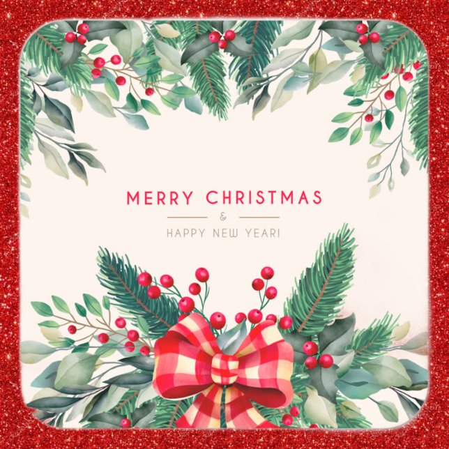 Cuadrada Navidades de acuarela 🌲 Pegatina de verde (Subido por el creador)