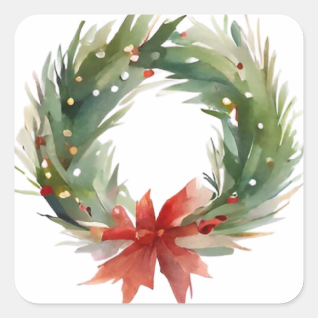 Cuadrada Navidades de acuarela Pegatina de Wreath Square (Anverso)