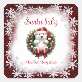 Cuadrada Navidades de Bear Santa Pegatina de Baby Shower