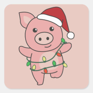Cuadrada Navidades de cerdo Animales de invierno Pegatina d