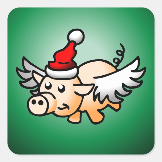 Cuadrada Navidades de cerdo voladores Pegatina cuadrado clá (Anverso)