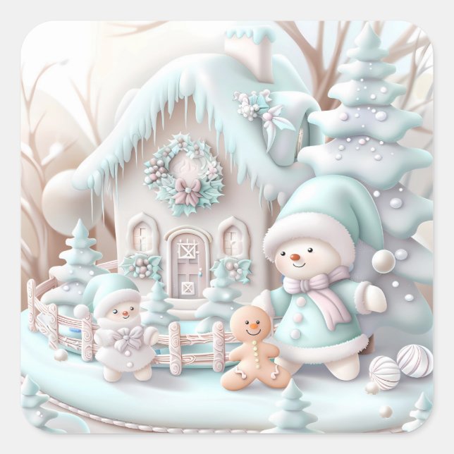 Cuadrada Navidades de ensueño Pegatina de la casa Gingerbre (Anverso)