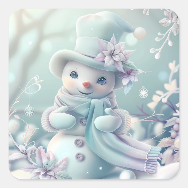 Cuadrada Navidades de ensueño Pegatina Snowman (Anverso)