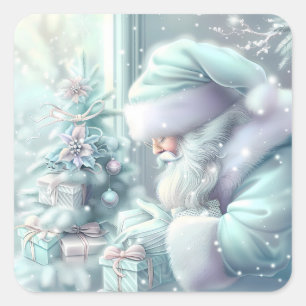 Cuadrada Navidades de ensueño Santa Pegatina