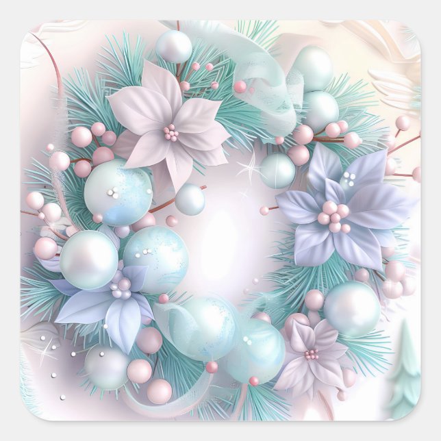 Cuadrada Navidades de ensueño Wreath Pegatina (Anverso)