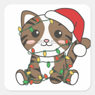 Cuadrada Navidades de gato Animales de invierno Pegatina cu