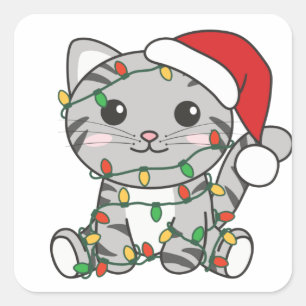 Cuadrada Navidades de gato Animales de invierno Pegatina cu