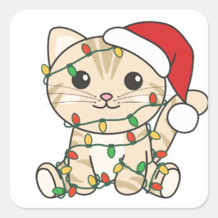 Cuadrada Navidades de gato Animales de invierno Pegatina cu