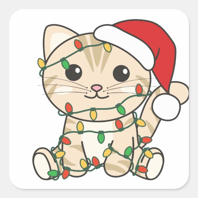 Cuadrada Navidades de gato Animales de invierno Pegatina cu (Anverso)