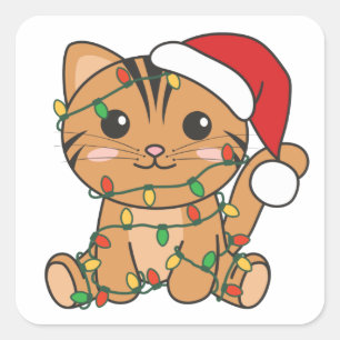 Cuadrada Navidades de gato Animales de invierno Pegatina cu