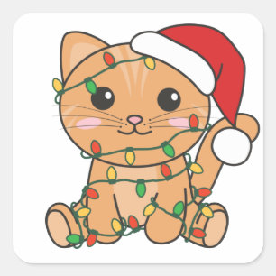 Cuadrada Navidades de gato Animales de invierno Pegatina cu