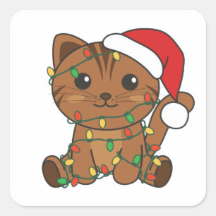 Cuadrada Navidades de gato Animales de invierno Pegatina cu