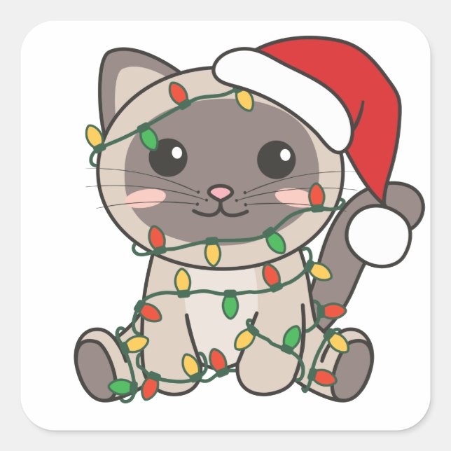 Cuadrada Navidades de gato Animales de invierno Pegatina cu (Anverso)