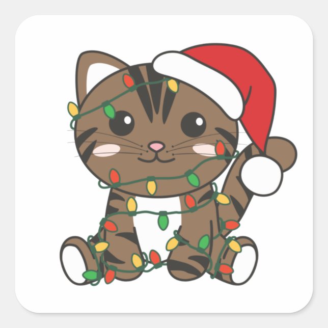 Cuadrada Navidades de gato Animales de invierno Pegatina cu (Anverso)