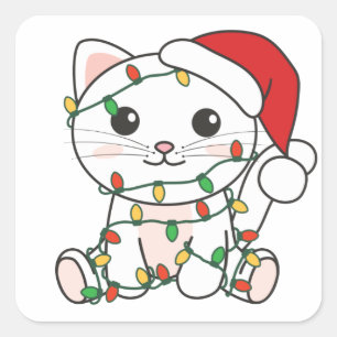 Cuadrada Navidades de gato Animales de invierno Pegatina cu